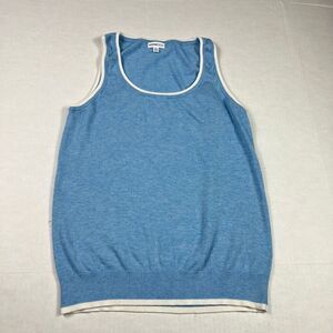 Minnie Rose Cashmere Blend Sweater Vest Blue Soft Minimalist Preppy Knit SMALL